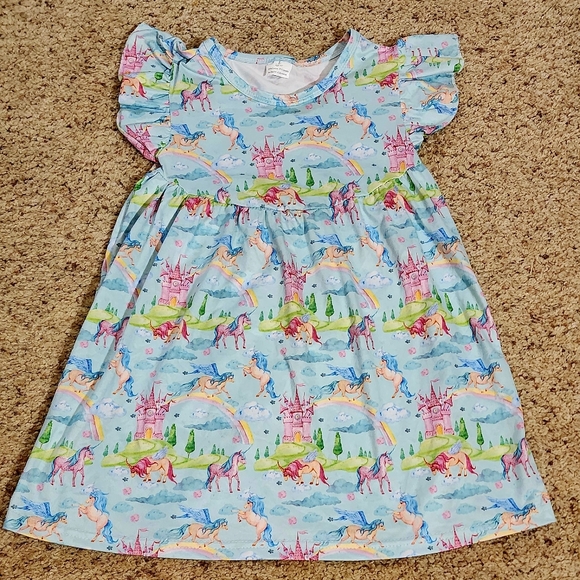 Unicorn Castle Kids Dress - Blue - Picture 1 of 1
